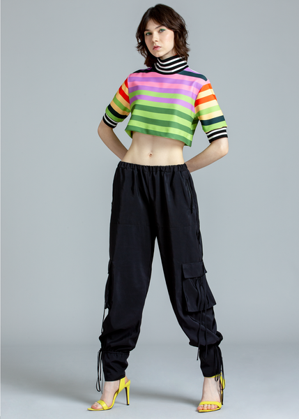 CROPPED STRIPED CREPE KNIT W/ HANDLE