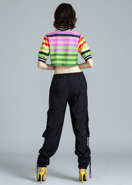 CROPPED STRIPED CREPE KNIT W/ HANDLE
