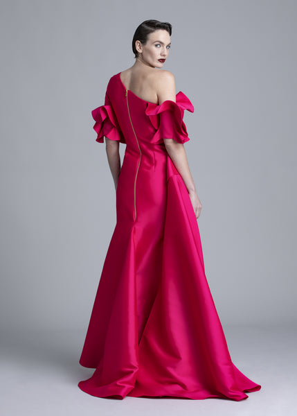 One Shoulder Long Dress With Origami Sleeves